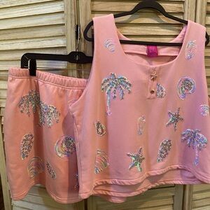 Queen of Sparkles Light Pink & Gold Shell Tank and Skort SET
